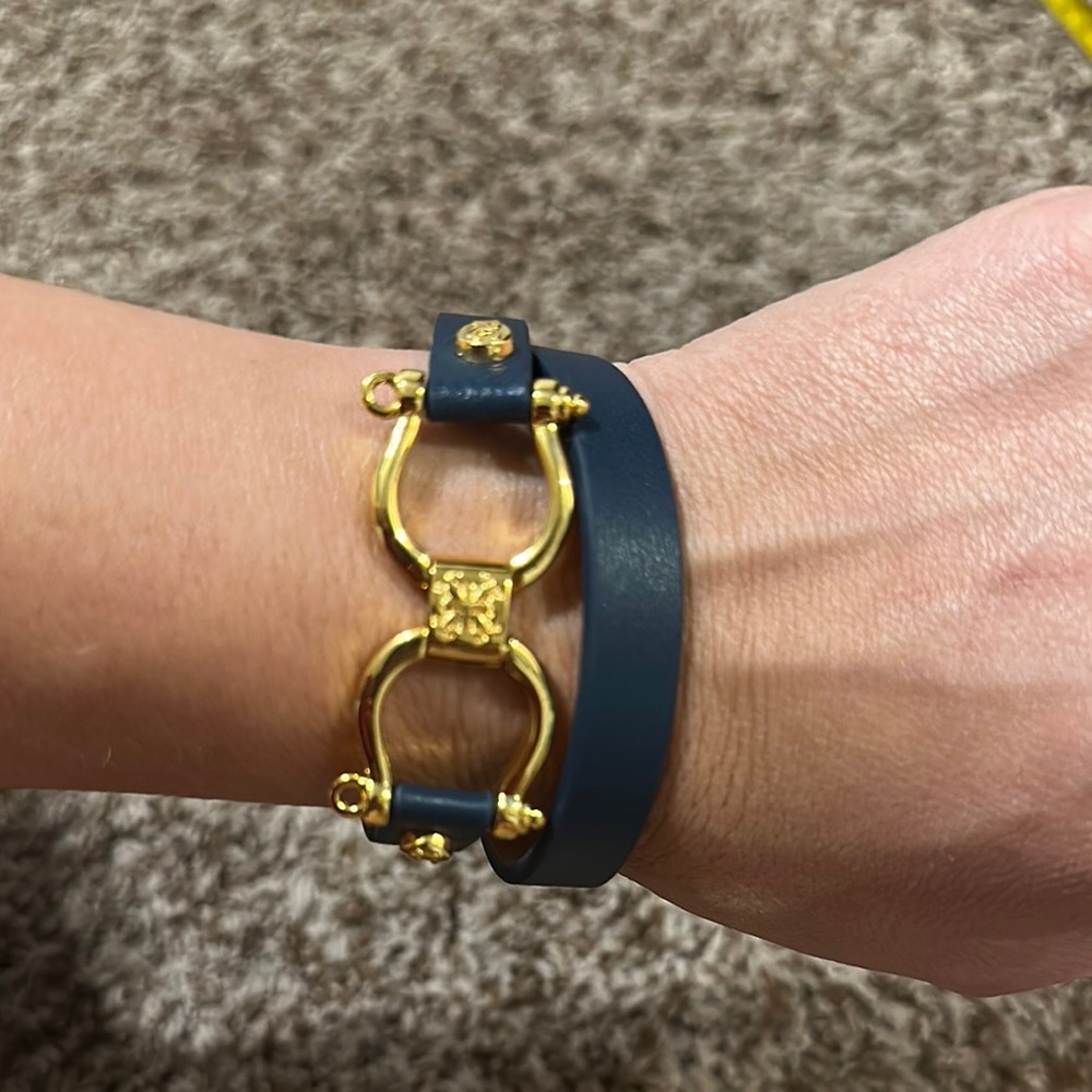 3/30 Rustic Cuff Blue And Gold Double Stack Brace… - image 2